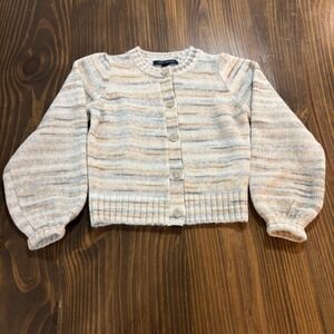 FRENCH‎ CONNECTION Cardigan Sweater Girls Medium Beige Multicolor Puff Sleeve